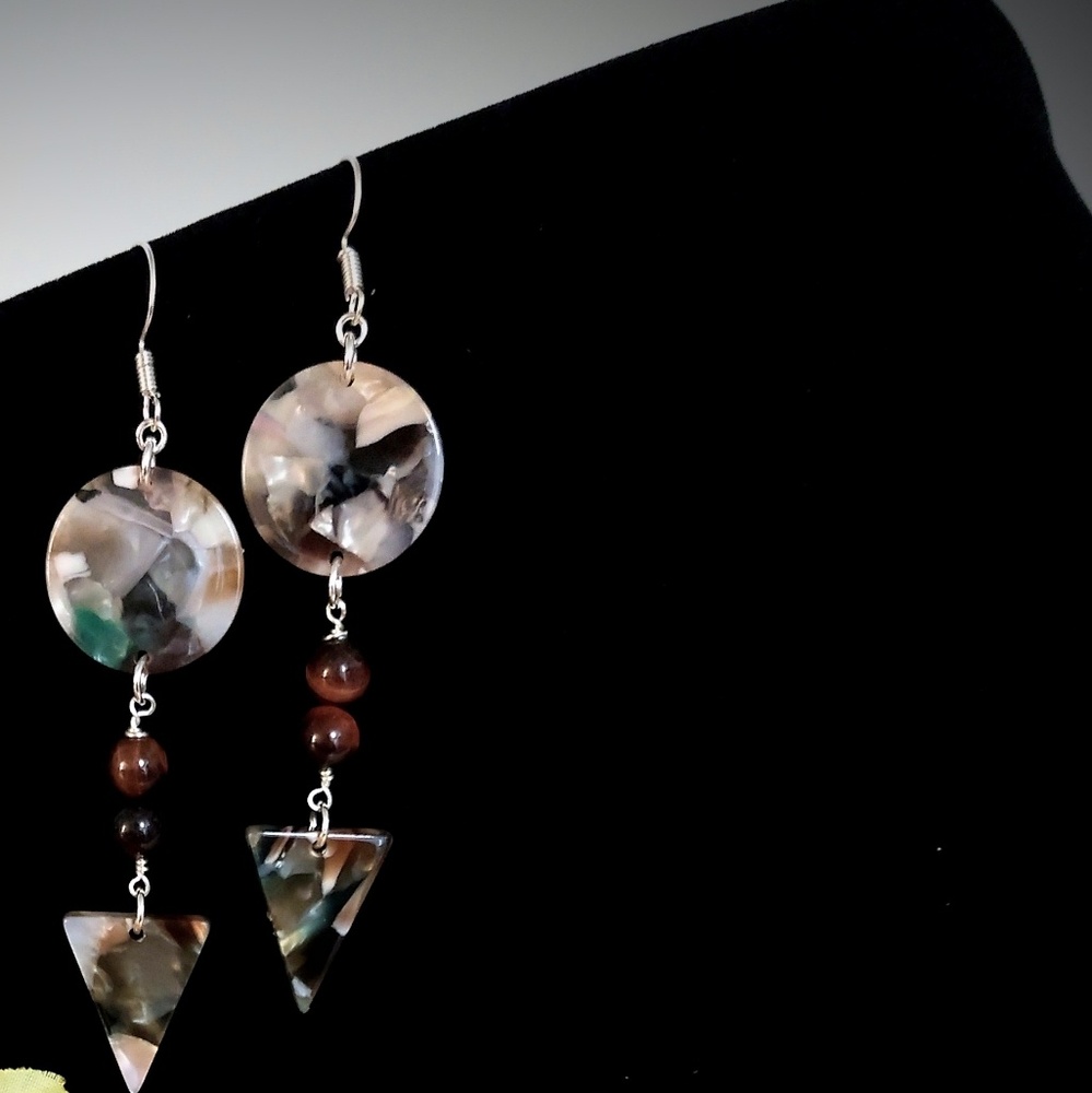 Silver Marblized Beaded Boho Earrings